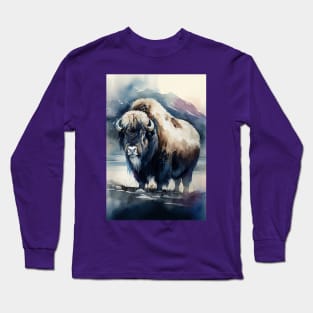 The Arctic Muskox - Watercolor Paint Long Sleeve T-Shirt